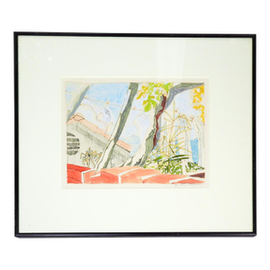 1984 Modernist Los Angeles Laundry Garden Watercolor Painting