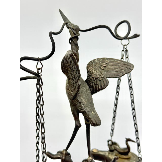 Pair of Grand Tour Pompeiian NeoClassical Bronze Heron Oil Lamps with Mouse, Swan For Sale - Image 12 of 18