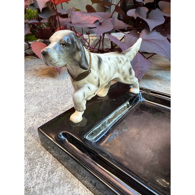 1950s Vintage Mid-Century Porcelain Desk Caddy Cache Catchall With English Setter Dog For Sale - Image 5 of 6