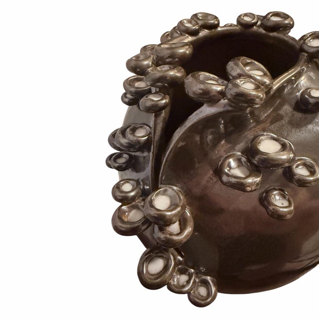 Ceramic Studio a/Global Views Cascading Reef Reactive Bronze Tall Italian Ceramic Vase For Sale - Image 7 of 10