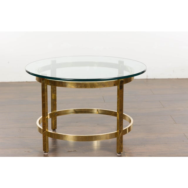 1950s Midcentury Italian Brass Side Table with Round Glass Top For Sale - Image 11 of 11