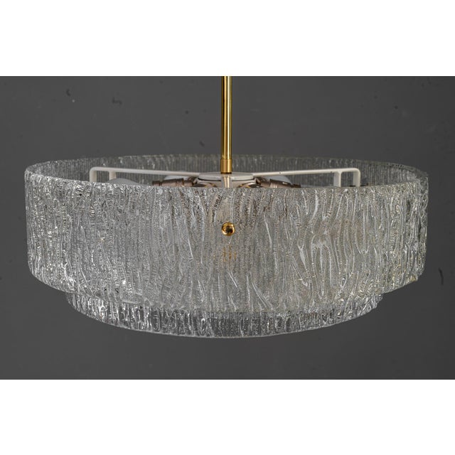 Metal Round Textured Glass Ring and Brass Pendant Lamp by J. T. Kalmar, 1950s For Sale - Image 7 of 18