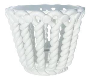 Trompe l'Oeil Ceramic Faux Wicker Bread or Fruit Bowl With Candle Holder - Spain