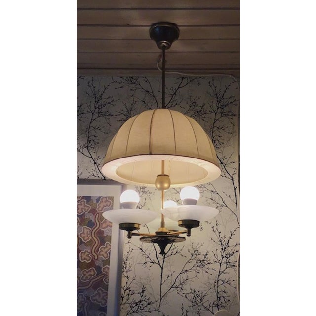 1950s Swedish Modern Ceiling Lamp in Brass and Linen, 1950s For Sale - Image 5 of 11