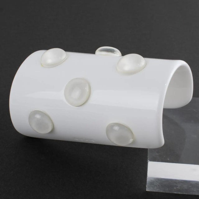 White Krizia White Resin Lucite Cuff Bangle Bracelet with Cabochons For Sale - Image 8 of 13