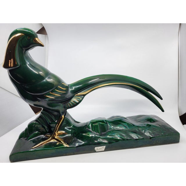 1920s Lemanceau Charles, Sculpture Royal Pheasant by Charles Lemanceau for the Saint Clément Factory (C. 1930), 1920s, Ceramic & Enamel & Gold Leaf For Sale - Image 5 of 18