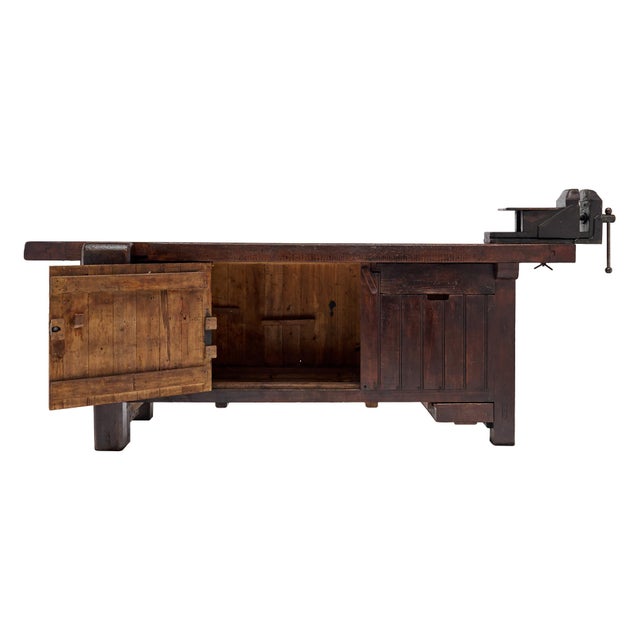 Industrial, French Workbench, Oak, 1900s For Sale - Image 4 of 9