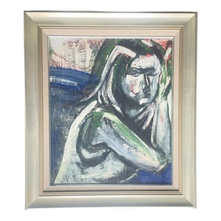 Takashi Kaburagi, Study for a Woman Seated in a Blue Chair, Oil on Canvas For Sale