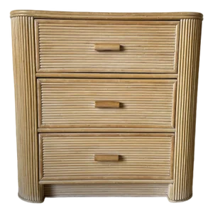 Vintage Coastal Rattan Three-Drawer Nightstand