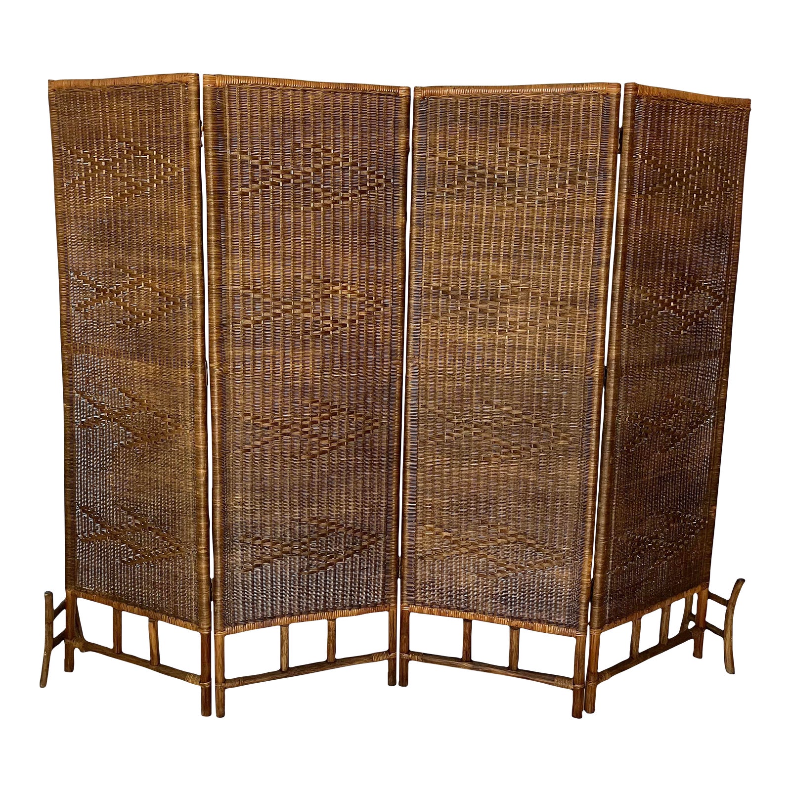 Mid Century Rattan Wicker Room Divider Screen Chairish