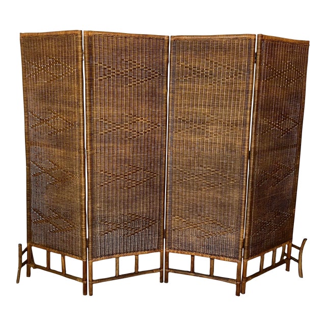 Mid Century Rattan Wicker Room Divider Screen Chairish
