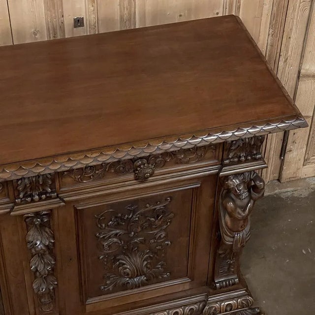 Wood Antique Grand Italian Renaissance Walnut Buffet For Sale - Image 7 of 12