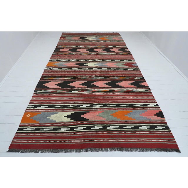 Textile Mid 20th Century Anatolian Turkish Kilim Rug-6′8″ × 13′3″ For Sale - Image 7 of 13