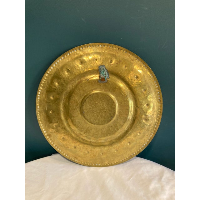Metal Vintage Moroccan Brass Ornate Decorative Wall Plate For Sale - Image 7 of 9