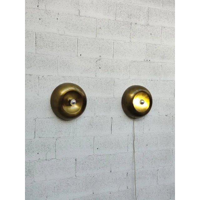 Metal Circular Brass Sconces, Italy, 1960s, Set of 2 For Sale - Image 7 of 11