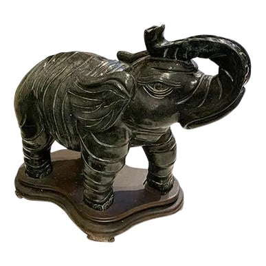 Vintage Asian Black Stone Elephant Statue For Sale