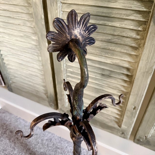 Sunflower Arts & Crafts Wrought Iron Fireplace Hearth Set Hand Forged 1900s For Sale - Image 12 of 15