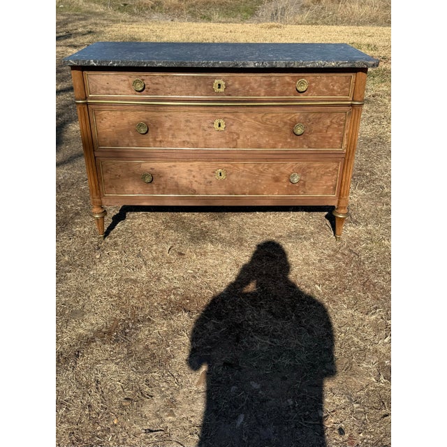18th Century French Louis XVI Marble Top Burl Mahogany Bleached Chest of Drawer / Commodes For Sale - Image 10 of 12