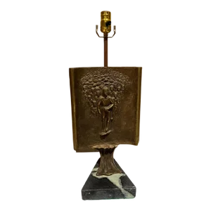 1960s Italian Table Lamp Art Mid Sculpture in Bronze Green Marble Base Italy