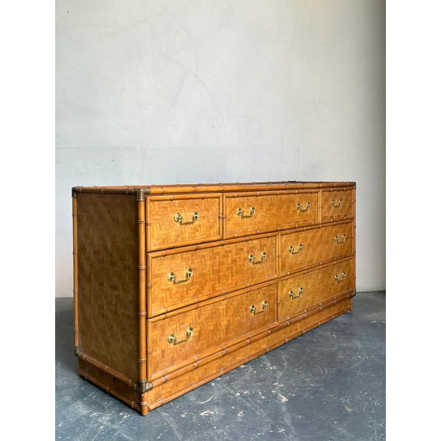 Brown Vintage Boho Dixie Parquet Rattan Dresser For Sale - Image 8 of 9