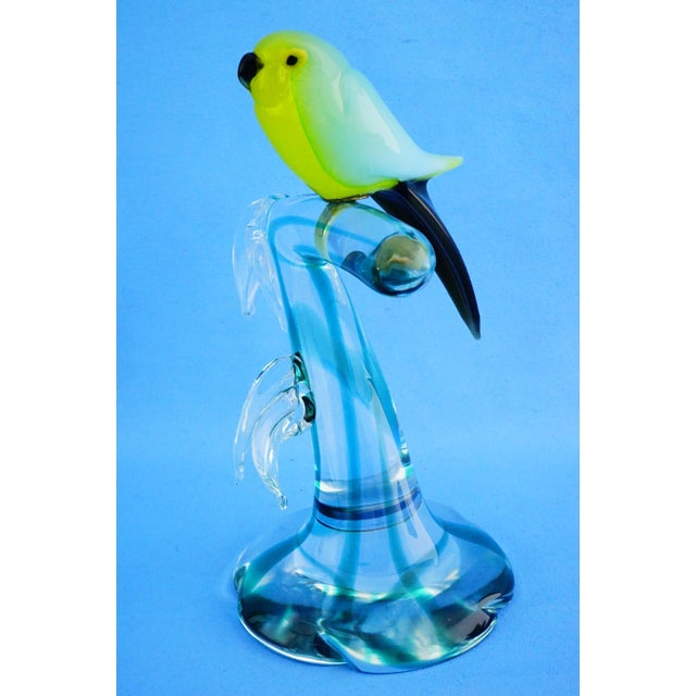 Mid-Century Modern 20th Century Sculpture of Parrot on Branch in Opaline Murano Glass attributed to Seguso Glassworks, Set of 2 For Sale - Image 3 of 18
