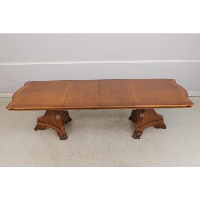 Satinwood Finish Pedestal Dining Room Table W. Paw Feet For Sale - Image 12 of 18