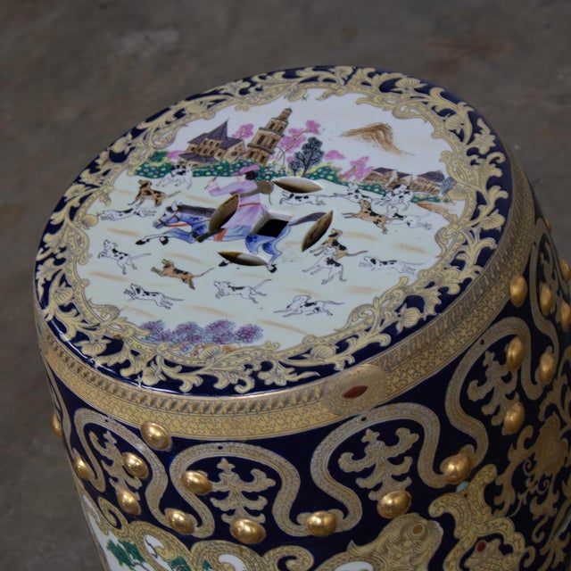 20th Century Chinoiserie Asian Garden Stool or Plant Stand Ornate Hand Painted Glazed Ceramic For Sale - Image 11 of 18