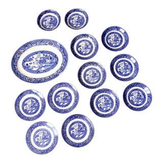 Homer Laughlin Blue Willow Ware Dishes - Set of 13 For Sale