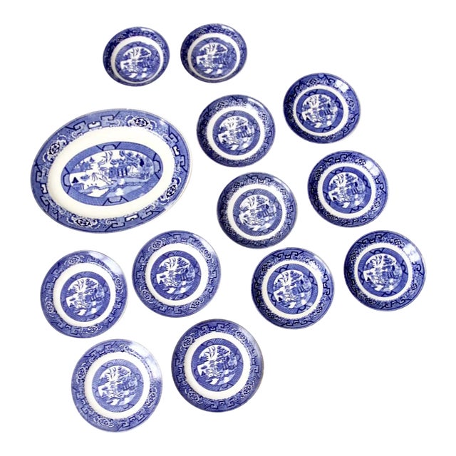 Homer Laughlin Blue Willow Ware Dishes - Set of 13 For Sale