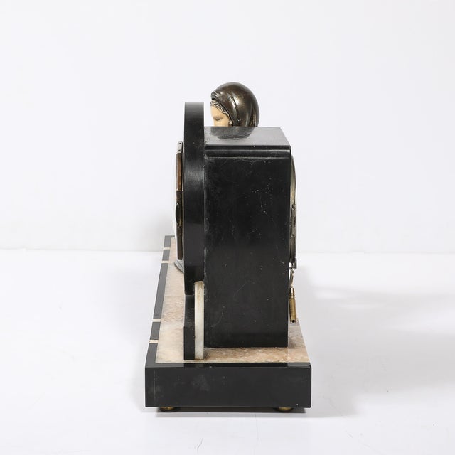 Art Deco Emoy Mantelpiece Clock With Seated Flapper in the Manner of Chiparus For Sale - Image 12 of 17
