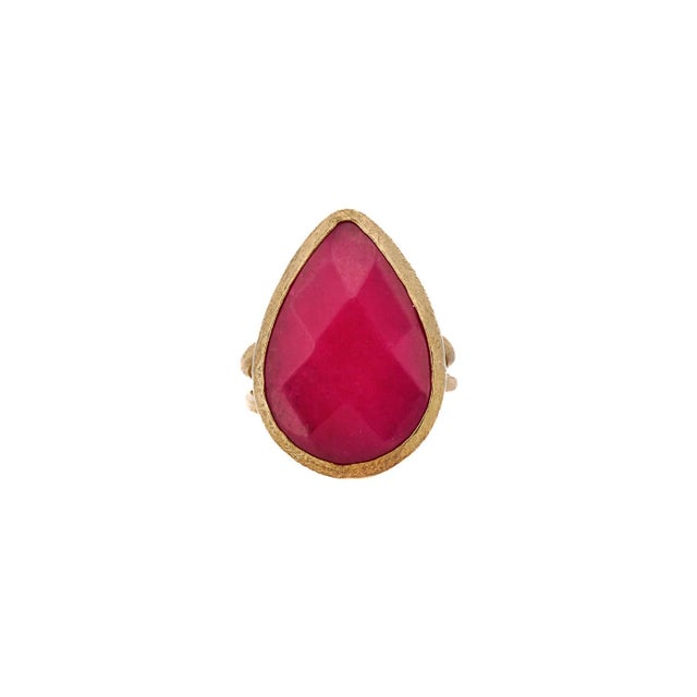 Metal Pink Gemstone Gold Pear Ring, Size 5 For Sale - Image 7 of 7