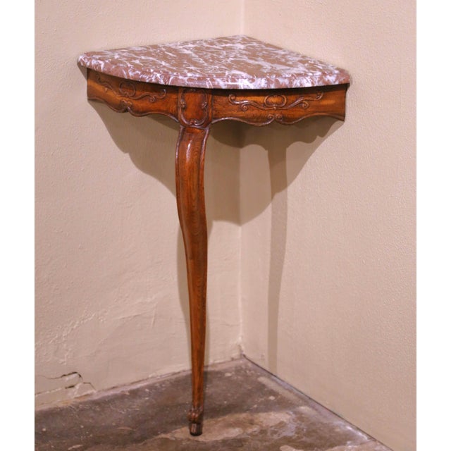 18th Century French Louis XV Oak Corner Console With Marble Top For Sale In Dallas - Image 6 of 8