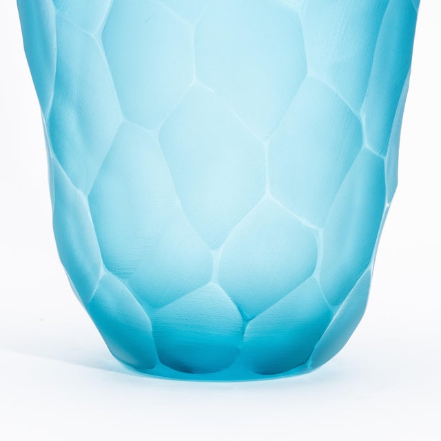 2020s Hand-Blown Modern Tall Murano Vase in Aquamarine Large For Sale - Image 5 of 7