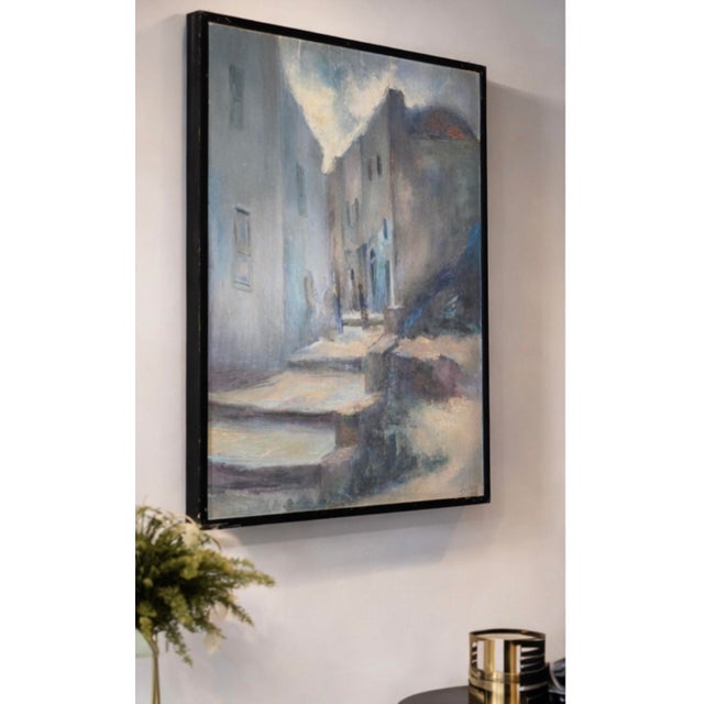 Atmospheric European Street Scene Oil Painting For Sale - Image 4 of 5