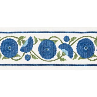 Sample- Schumacher Saranda Flower Embroidery Tape in Royal For Sale