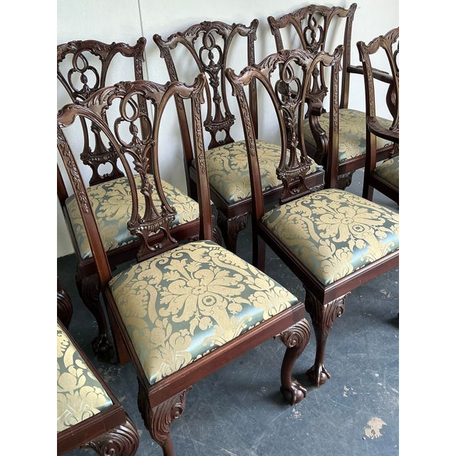Hollywood Regency Vintage Ball and Claw Chippendale Dining Chairs in Fortuny Jaquard - Set of 8 For Sale - Image 3 of 12