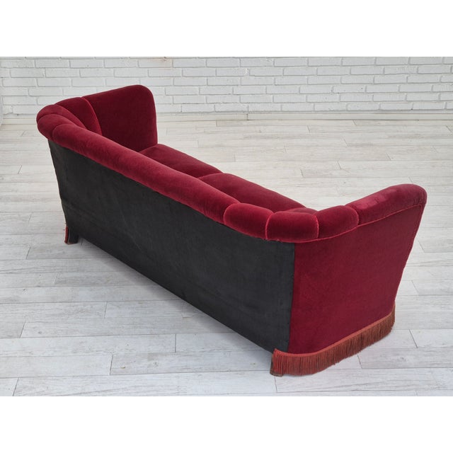 Vintage Danish 3-Seater Sofa in Cherry-Red Furniture Velour, 1960s For Sale - Image 6 of 18