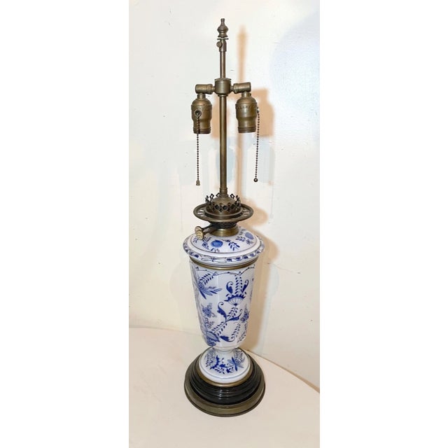 Victorian Antique 1800's Ornate Victorian Brass White Glass Electrified Oil Parlor Lamp For Sale - Image 3 of 12