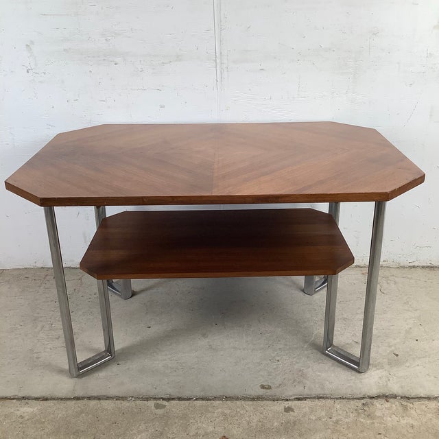 Pace Collection Vintage Modern Coffee Table With Bookmatched Veneer Top and Chrome Base For Sale - Image 4 of 12