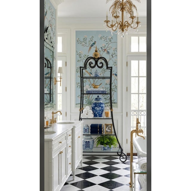 Vintage French Iron Pagoda Glass Shelf Graduated Étagère - Maison Jansen Style For Sale - Image 11 of 11