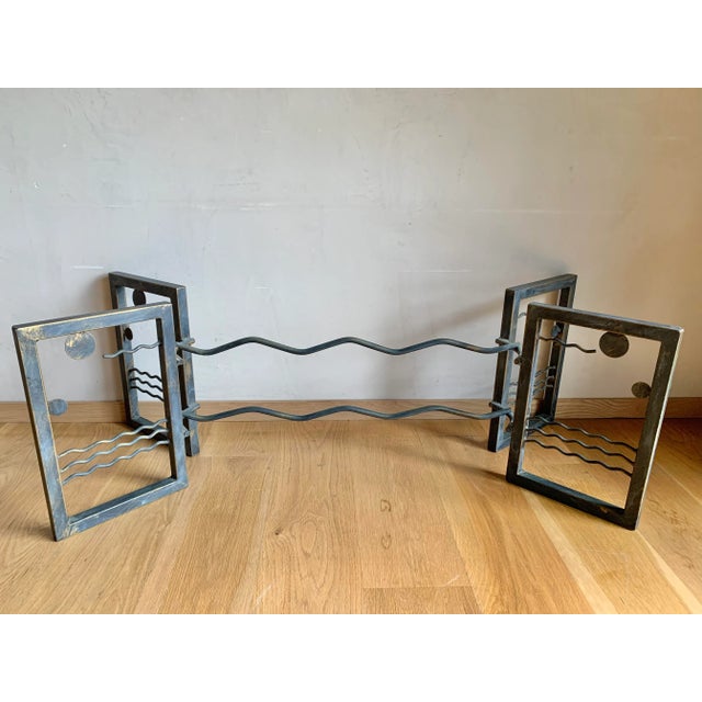 1970s Memphis Style Studio Artist-Made Post Modern Stylized Celestial Scene With Welded Metal and Glass Coffee Table For Sale - Image 11 of 13