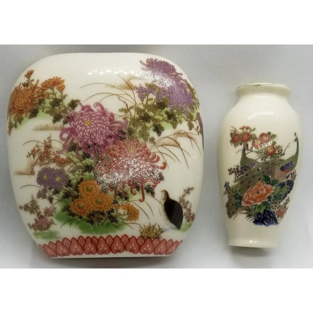 Vintage Japanese Peacock and Floral Handpainted Porcelain Vases - Set of 2 For Sale In Phoenix - Image 6 of 7