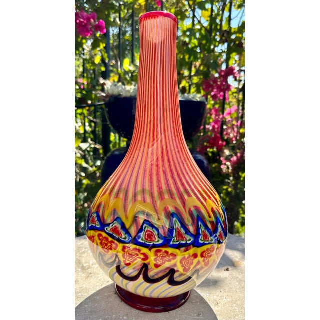 Vintage 1960's Large Multi Colored Murano Millefiori Vase. This lovely Hand Blown Glass Vase is absolutely stunning with...