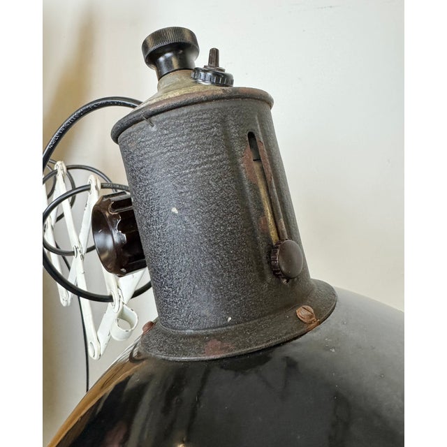 Industrial Black Enamel Scissor Wall Lamp, 1950s For Sale - Image 16 of 18
