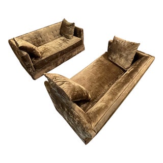 Gold Velvet Kravet Sofas - a Pair For Sale