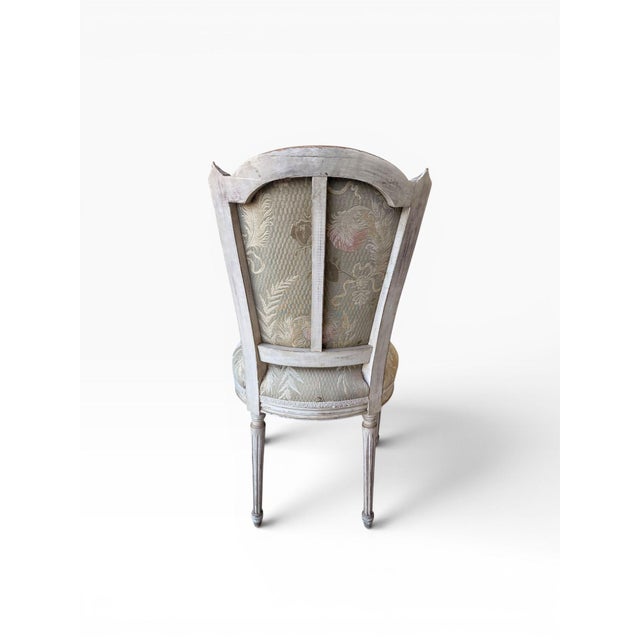 Wood Pair of Vintage Louis XVI Style Painted Dining Chairs With Sage & Blush Jacquard Upholstery For Sale - Image 7 of 10