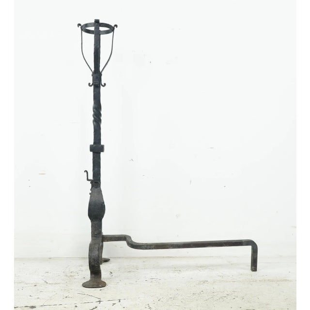 Pair of Antique French Basket Top Wrought Iron Andirons For Sale - Image 9 of 12