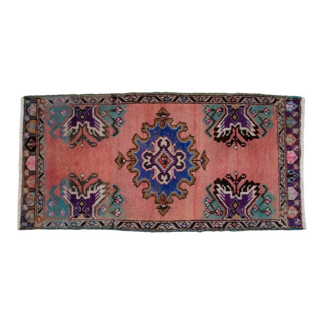 Textile 1970s Front of Kitchen Sink Rug Hand Made Small Turkish Rug Bath Mat Faded Mini Rugs 1'8" X 3'6" For Sale - Image 7 of 9