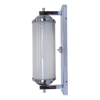 Large Bauhaus Chrome and Milk Glass Wall Light, Former Czechoslovakia, 1930s For Sale
