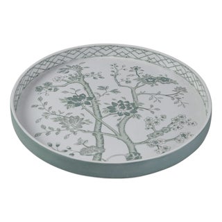 Jardin Green Chinoiserie Round Tray For Sale